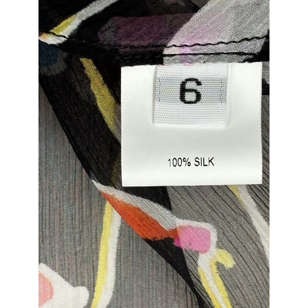 Leggiadro Sheer Printed Silk Belted Tunic Blouse Multi Color Wild Flower Size 6 - Picture 10 of 12